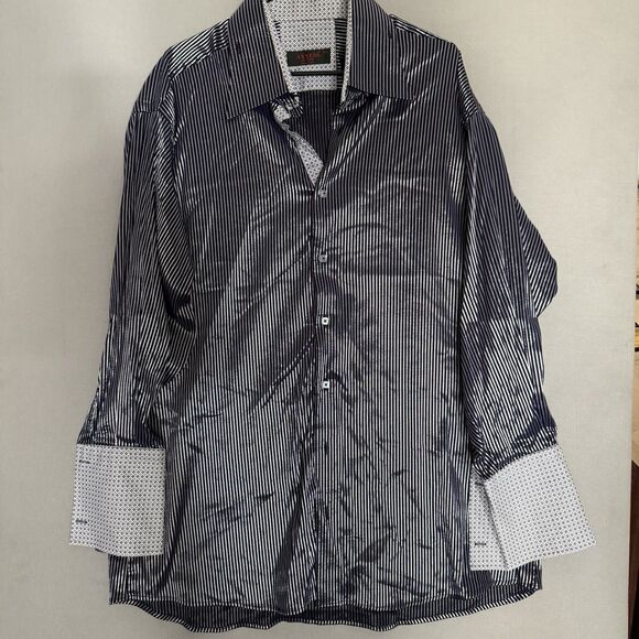 Axxess Mens 3XL Cotton Button Down Shirt Metallic Stretch Striped Long Sleeve - Picture 1 of 12